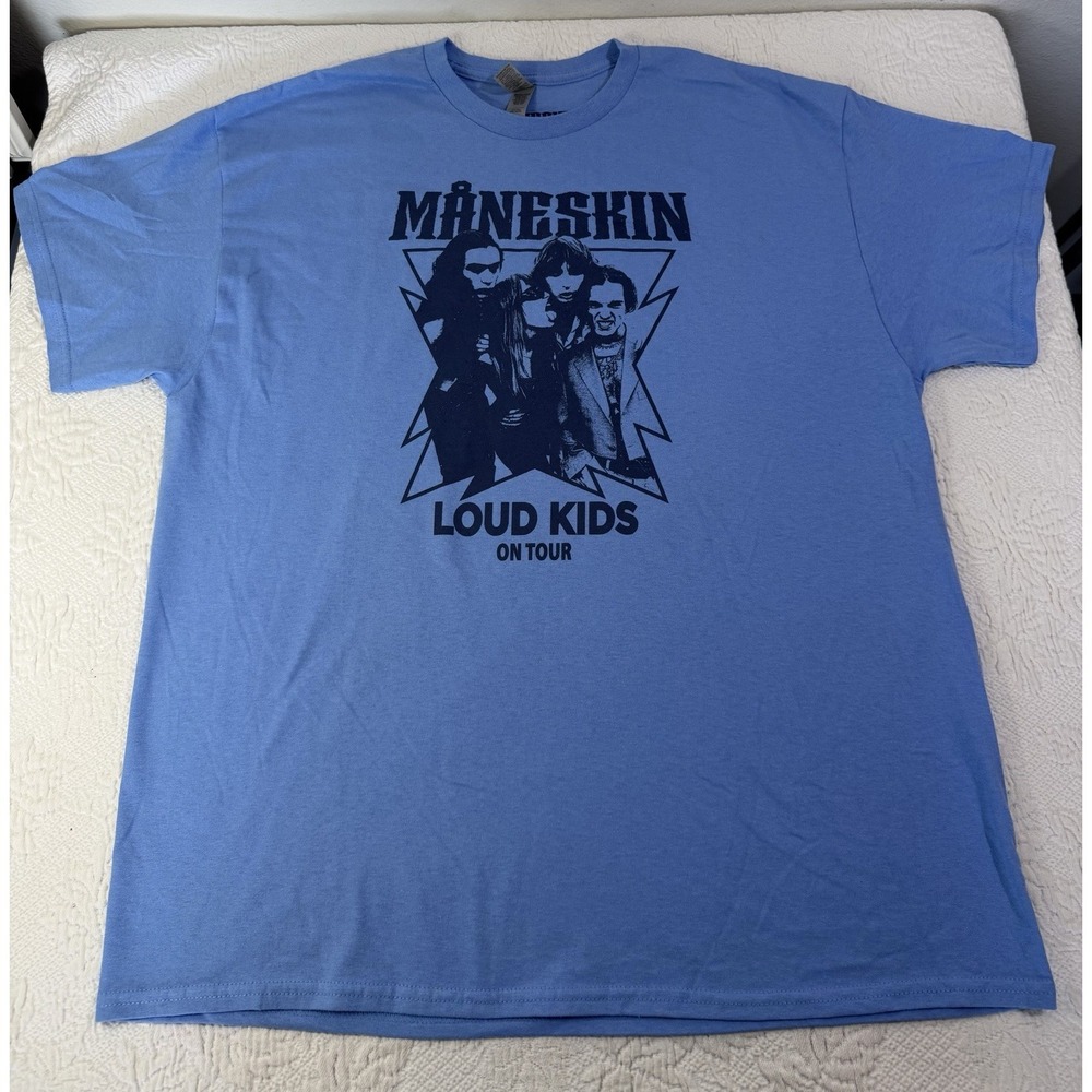 Maneskin‎ Shirt Mens XL Blue Loud Kids Tour Graphic Concert Band T-Shirt
